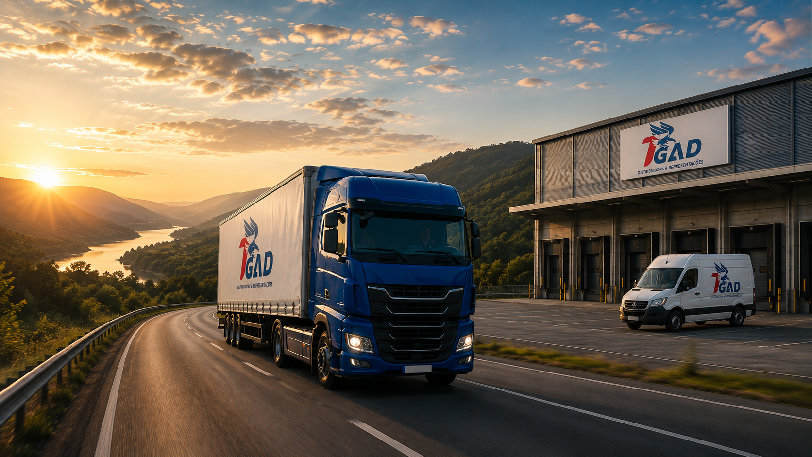 Caminhão da TGAD Distribuidora saindo do centro de distribuição